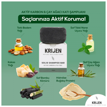 Aktif Karbon & Çay Ağacı Katı Şampuanı | Bitkisel Keratin + E Vitamini + Panthenol + Doğal Yağlar