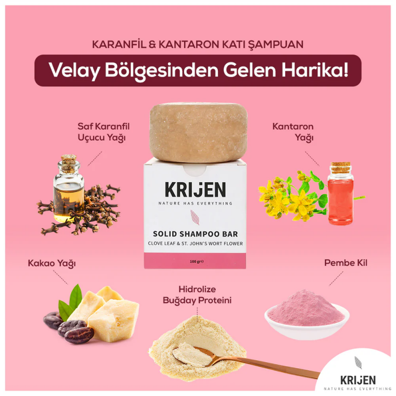 Karanfil & Kantaron Katı Şampuan | Bitkisel Keratin + E Vitamini + Panthenol + Doğal Yağlar