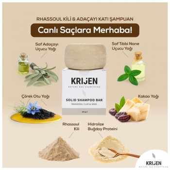 Rhassoul Kili & Adaçayı Katı Şampuan | Bitkisel Keratin + E Vitamini + Panthenol + Doğal Yağlar